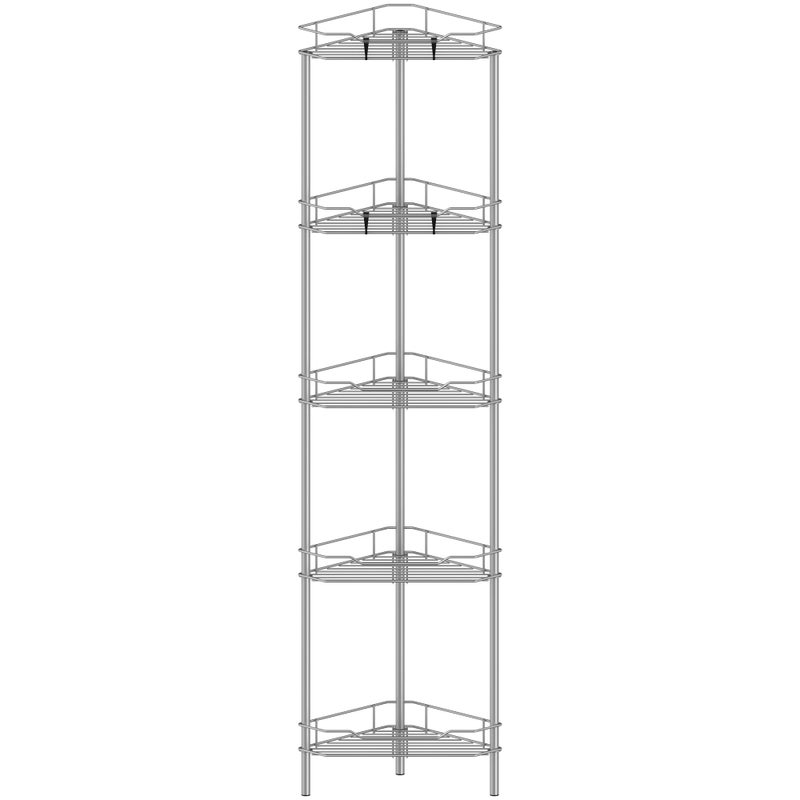 HuggieGems 5 Tier Floor Standing Corner Shower Caddy Organizer Shelf with Hooks, Bathroom Shelves Stand Rack, Gray - Image 1